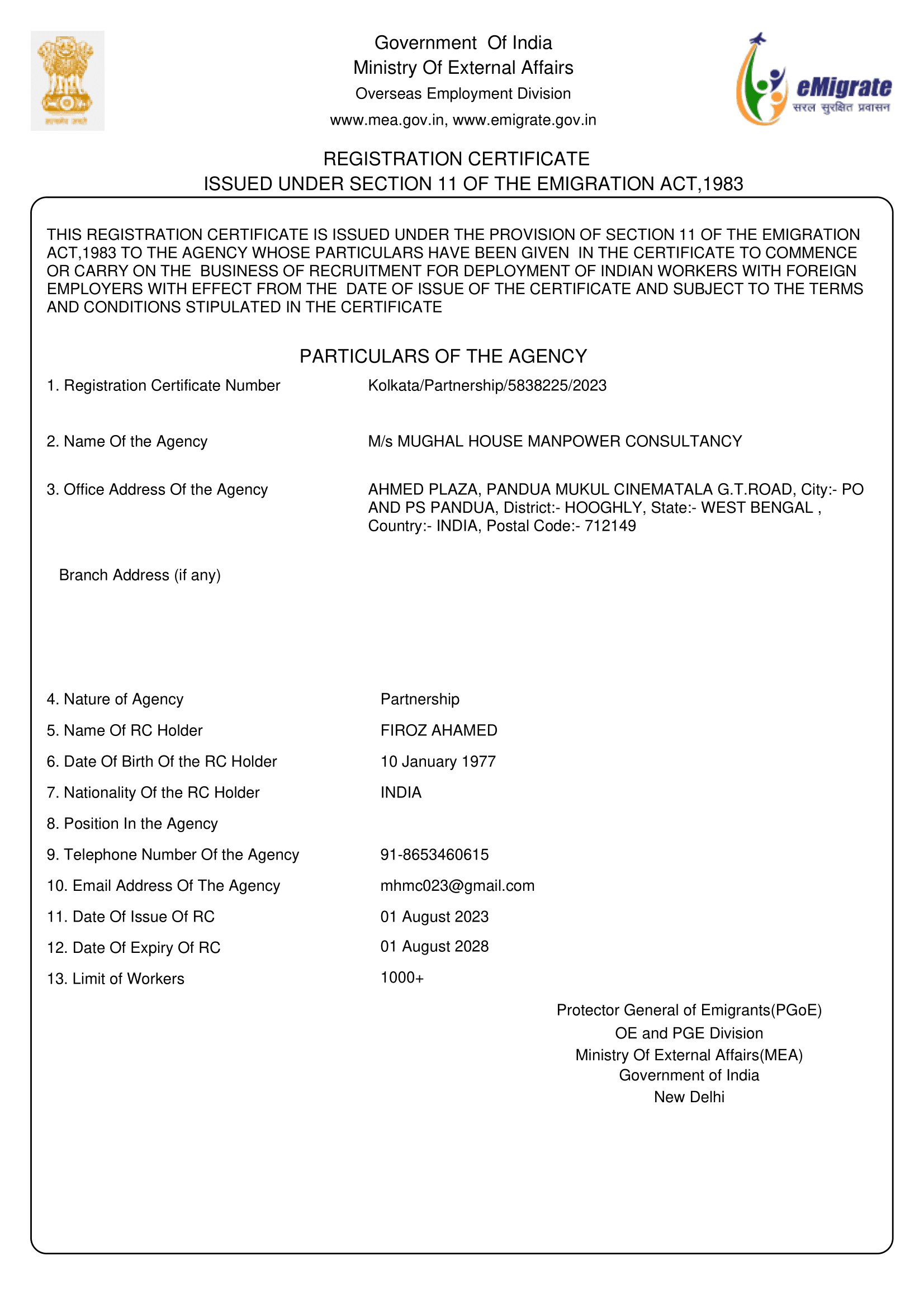 Registration Certificate