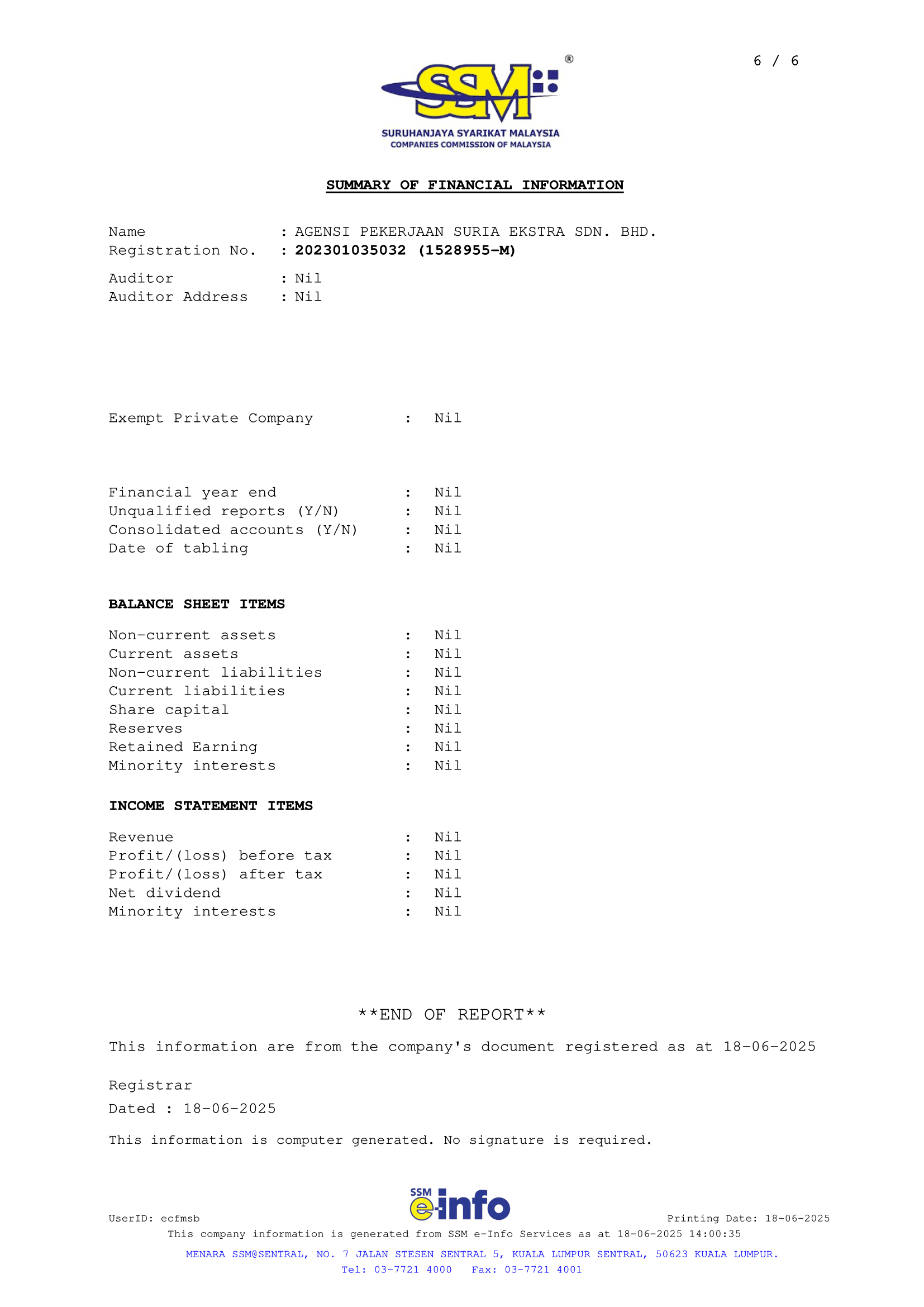 Financial Information Document